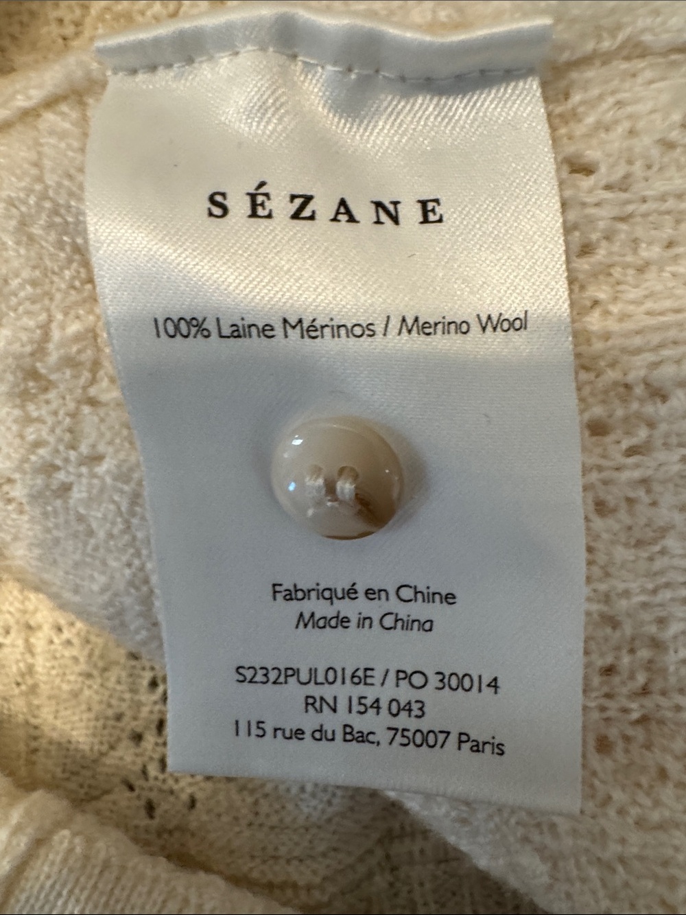 Sezane White Long-Sleeve Textured Henley Sweater Size L - Picture 3 of 9